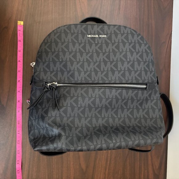 Michael Kors Dallas Medium Signature Logo Backpack Black Silver Hardware